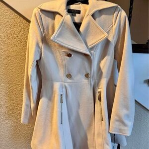 Laundry By Shelli Segal Cream Double-Breasted Pea Coat